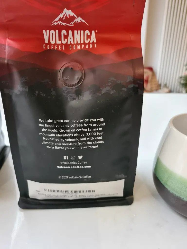 back of volcanica coffee packet