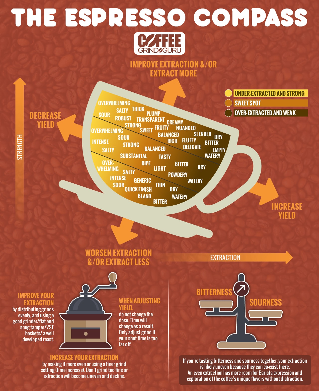The CoffeeGrindGuru Espresso Compass. A free infographic that helps anyone create better espresso drinks.