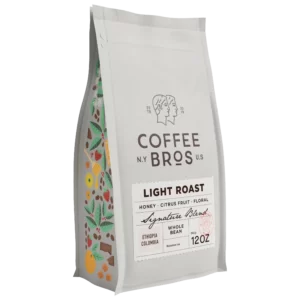 A bag of the signature blend light roast coffee from Coffee Bros.